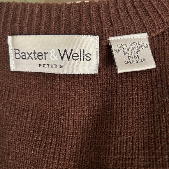 BAXTER & WELLS Petite Dark Brown Cardigan Front pockets Size P/M - Picture 10 of 10